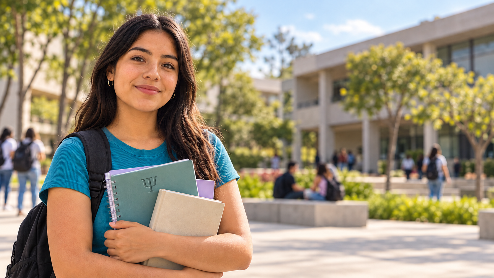 Estudiante universitaria en un campus mientras compara opciones para estudiar Psicología en México