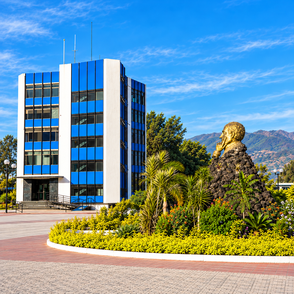 Recreación editorial: Busto de Amado Nervo y entorno de Rectoría, Tepic.
