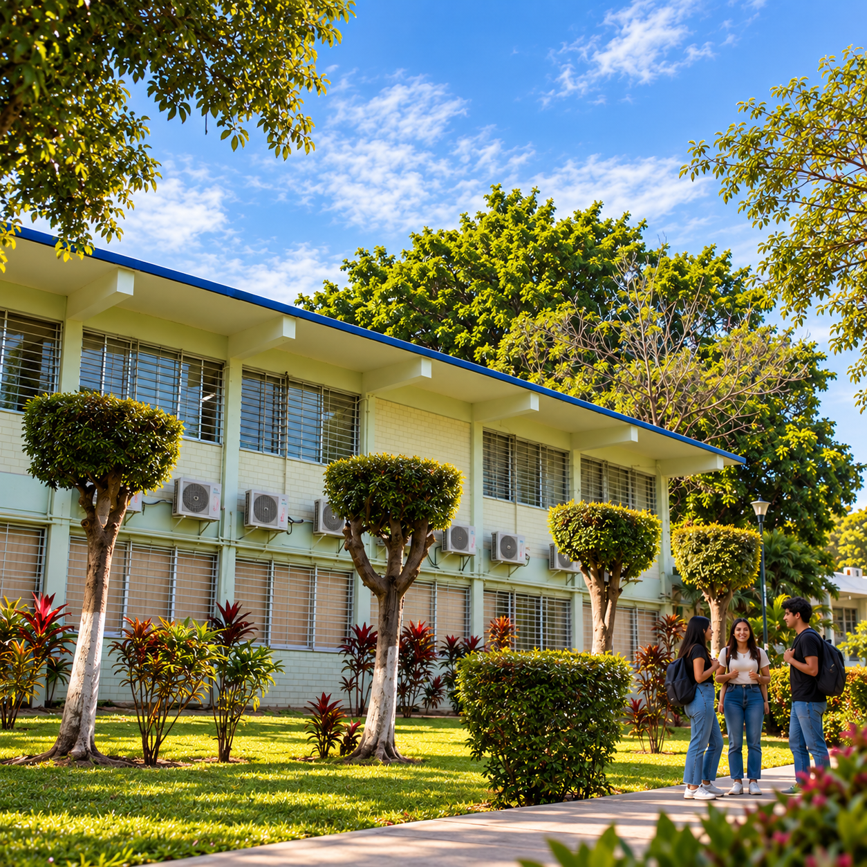 Recreación editorial: Fachada y jardines de la Facultad de Psicología de la UAS en Culiacán.